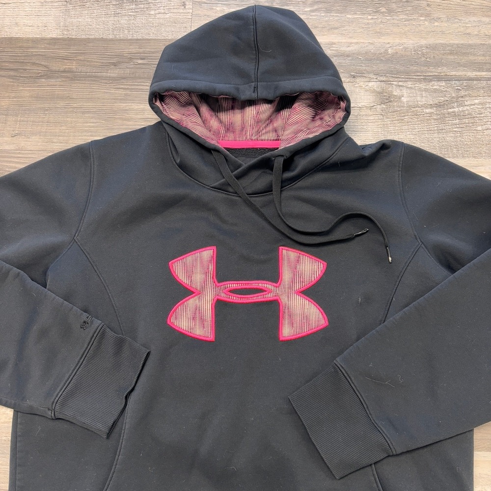 Under Armour Storm Hoodie Black‎ Pink Womens L Cold Gear Semi Fit Sweatshirt